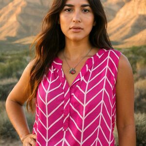 Hanna Gracie Hot Pink Chevron Sleeveless Blouse Large